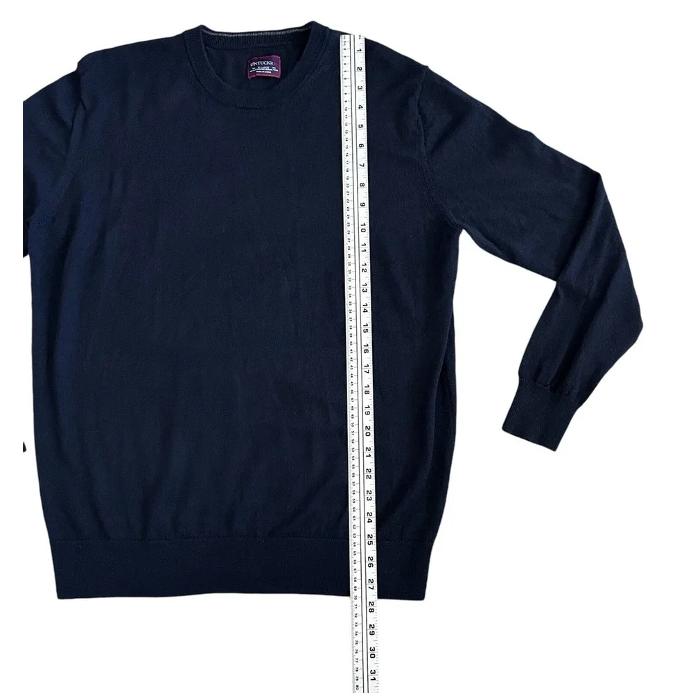 Untuckit Men's Sweater Zeppelin 100% Merino Wool Navy Blue Pullover Size XL Soft